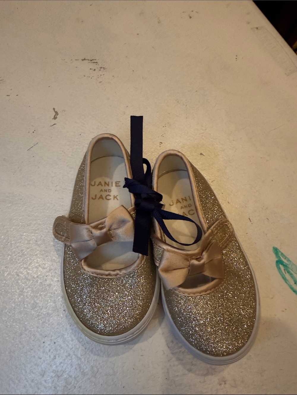Janie and Jack Girls' Gold Glitter Bow Slip-On Sneakers